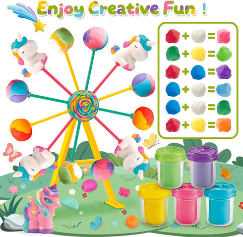 Sets 2-4, 4-8 Dough Play for Kids Ages Unicorn Theme Dough Tools Toys, Creations Dough Ferris Wheel Kits, Candy