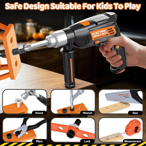 Set 41PCS Set 3,4,5,6,7,8, OCHIDO Kids Tool with Tool Box & Electronic Toy Drill, Toddler Tool Kids Construction Toys