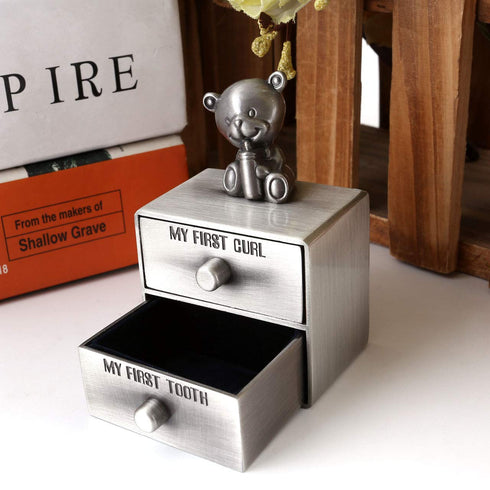 Mogoko Silver Tooth Box, Baby First Tooth and Curl Keepsake Box Set for Kids Teeth Fairy Holder