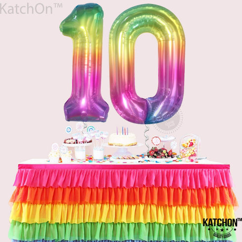 KatchOn Giant Rainbow 10 Balloon Number - 40 Inch for 10th Birthday Party Decorations and Happy Anniversary