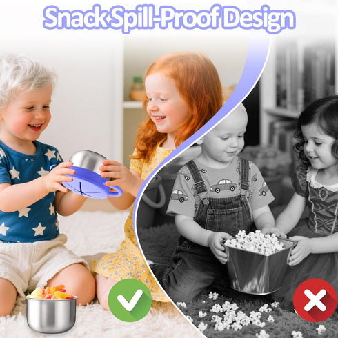 2 Pack 9 OZ BUSOHA Stainless Steel Toddler Snack Cups - Spill-Proof Baby Snack Containers with Lid Travel Snack