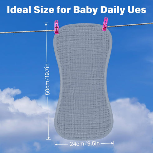 Sets 8 Pack 100% 20 10 Inches(Grey) Muslin Baby Burp Washable Cloths for Girl Boy Large, Cotton Burp Clothes Absorbent