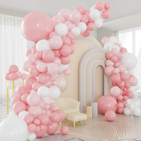 Pink and White Balloons Arch Kit, 124pcs Light Pink White Transparent Balloons