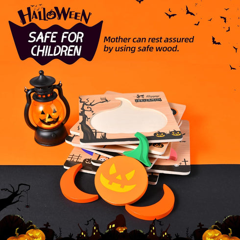 4 Pack Halloween Wooden Puzzles for Kids, Boys Girls Toddlers Halloween Jigsaw Toys for Party Favors and Treats