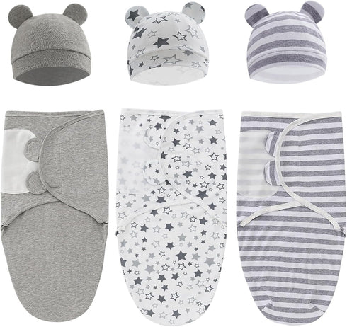 Baby Swaddle Sleep Sack with Hat Set for 0-3 months 3-Pack Soft