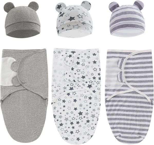 Baby Swaddle Sleep Sack with Hat Set for 0-3 months 3-Pack Soft