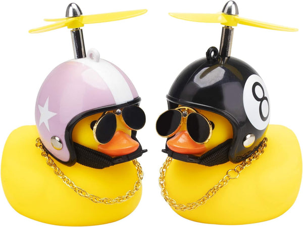 wonuu Car Duck, Rubber Duck Car Decorations, Dashboard 2-Pack Small Duck Ornaments with Propellers and Glasses