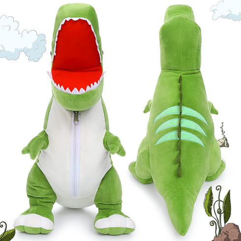 Tezituor Giant Dinosaur Stuffed Animal, 23.6'' Big T-Rex Mommy Plush Toy with 3 Baby Dinosaurs & Egg Bags