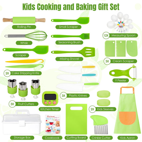 Sets 37PCS Set 3 8 Kids Cooking Real, Kids Cooking and Baking with Storage Case Timer Kid Safe Knives Cutting Board