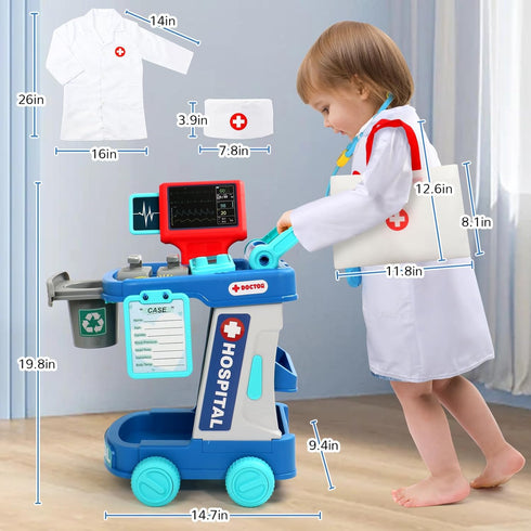 Doctor Kit for Toddlers 3-5, Dress Up Toys for 2-6 Year Old Girls, Pretend Play Doctor Set with Cart