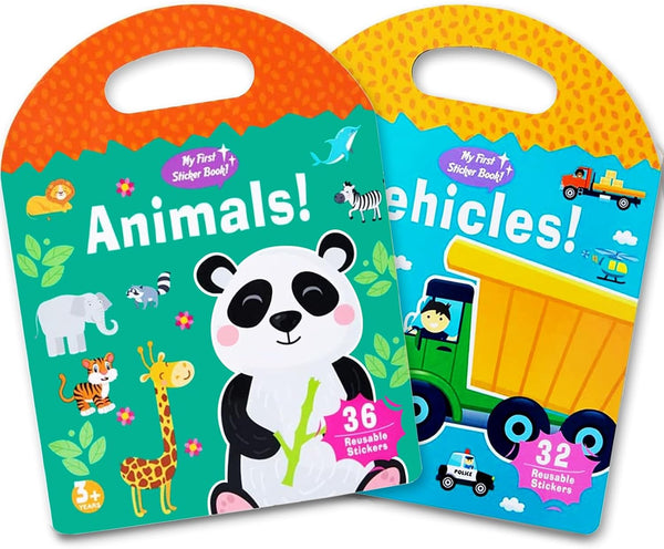 2 Sets Portable Jelly Quiet Busy Sticker Book - Vehicle & Animal Reusable Sticker Books for Kids, Educational Toys