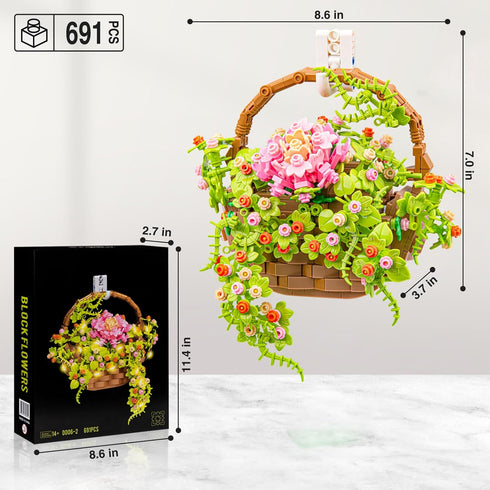 Set, (691 SATHIBI Flower Bouquet Building Flowers Basket Bonsai Plants with Light, Botanical Collection Wall Decor