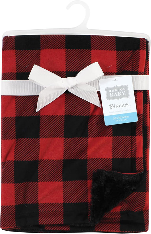 Hudson Baby Unisex Baby Plush Blanket with Furry Binding and Back, Buffalo Plaid, One Size by Hudson Baby