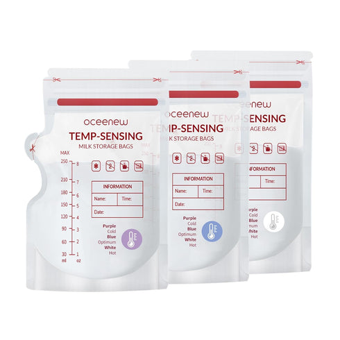 Breastmilk Storing Bags,Disposable Self Standing No-Leak Milk Storage Pouches,Temp-Sensing Discoloration Freezer Milk
