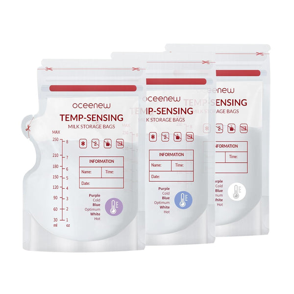 Breastmilk Storing Bags,Disposable Self Standing No-Leak Milk Storage Pouches,Temp-Sensing Discoloration Freezer Milk