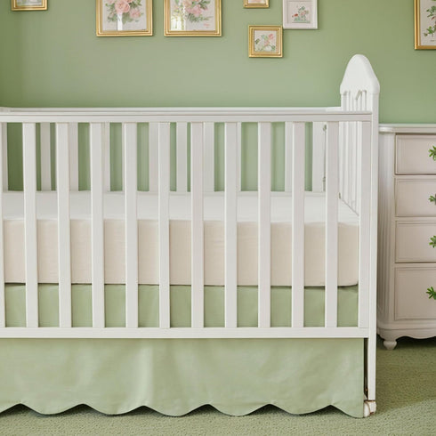 Brandream Scallop Edge Cotton Crib Skirt Toddler Bedskirt Baby Nursery Crib Bed Skirt Gender Neutral Solid Color Light