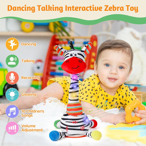 1-3 Dancing Talking Zebra Toy, Stuffed Animal Baby Toy Repeating What You Say, Easter Toys for Kids Glowing Musical