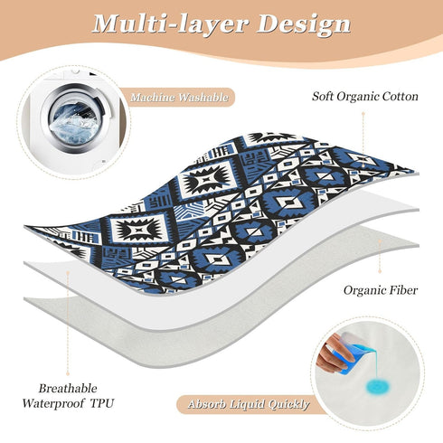 siphylline 52" 34" Ethnic Style Geometric Pattern Blue Extra Large Resuable Baby Bed Pad Water Resistant Baby Diaper