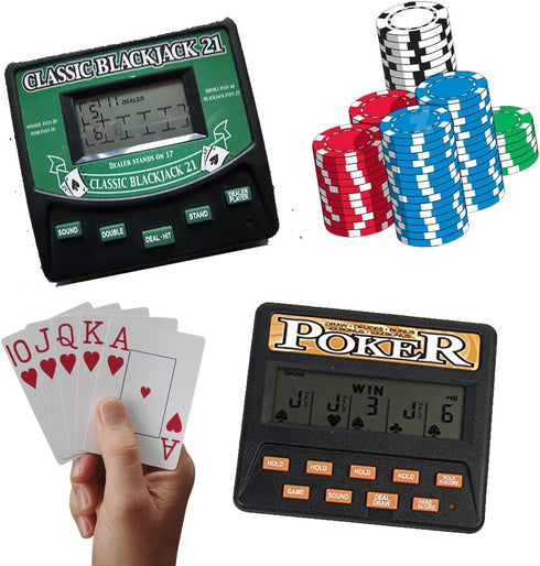 Classic Game Collection Traveling Portable Classic Blackjack 21 Cards & 5 in 1 Poker Electronic