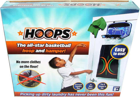 Indoor 2 in 1 Basketball Hoop and Laundry Hamper Set, Over the Door Hanging Clothes Hamper for Boy and Girl Rooms