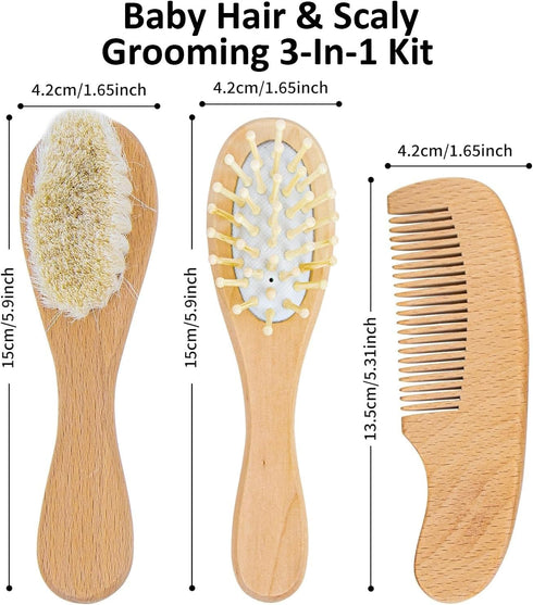 DOYOUWE Set Personalized Baby Hair Brush for Newborns - Custom Engrave Infant Name Wooden Comb with Soft Goat Bristle |