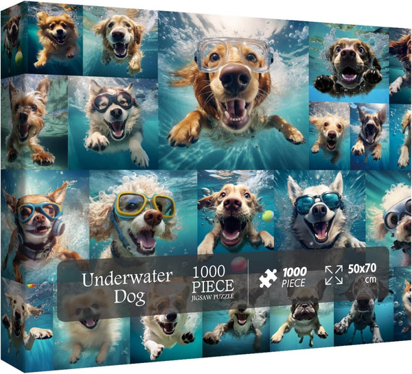 1000 Piece Dog Jigsaw Puzzle for Adults, Funny Silly Puppy Animal Puzzle with Underwater Dogs