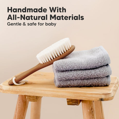 Baby Hair Brush with Soft Goat Bristles, Cradle Cap Brush for Infant, Toddler, Kids, Newborns, Baby Girls, Boys (Dark