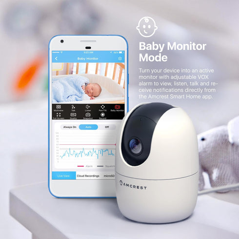 Amcrest 1080P ASH21-W WiFi Camera Indoor, Nanny Cam, Dog Camera, Sound & Baby Monitor, Human & Pet Detection