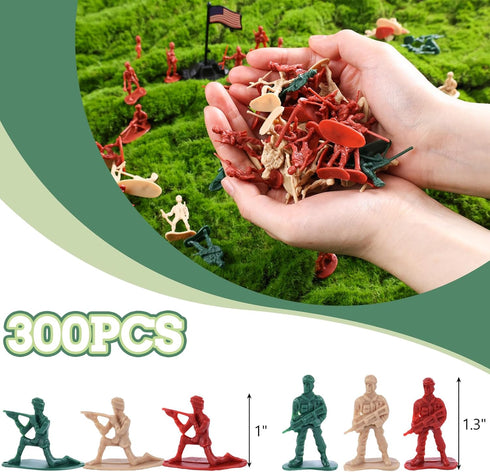 3 otters 300PCS Army Men Toy Soldiers, Plastic Army Men Action Figures 3 Colors Plastic Soldiers Men Soldier Playset for Boys Birthday Gift
