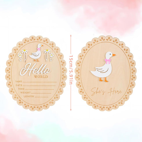 Penitue 15cm/5.91in Baby Girl Announcement Sign, Double-Sided Wooden Hello World Newborn Sign Welcome Baby Board Birth