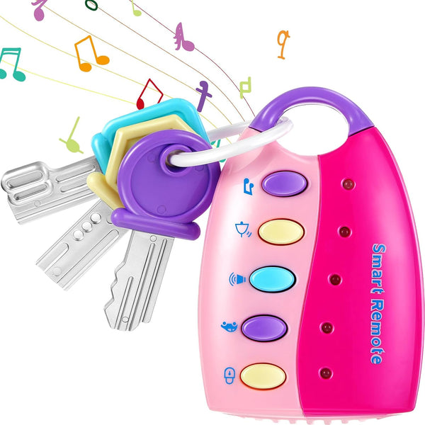 Skylety Musical Smart Remote Key Toy, Fun Fake Car Keys with Sound and Lights for Travel Play (Pink)