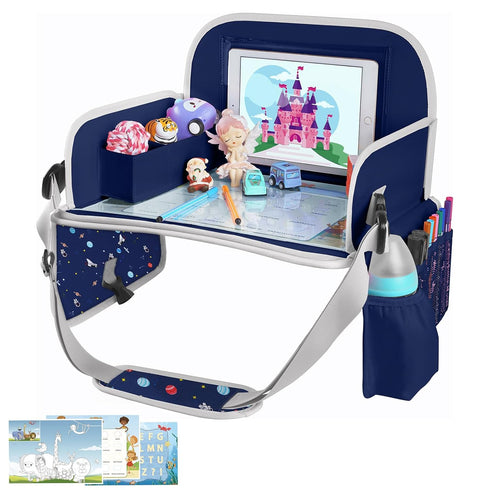 MENZOKE Car Seat Tray for Kids with Educational Drawing Board, Tablet Holder