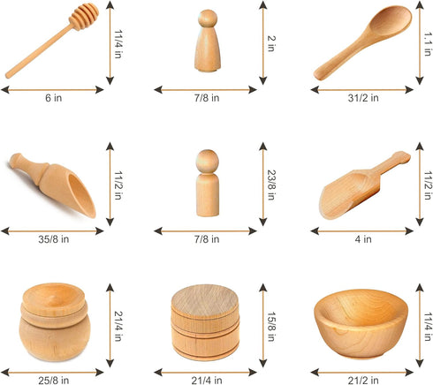 10 Piece Wooden Tool Set for Sensory Bins - Wooden Sensory Tool Sets, Perfect for Kids' Play