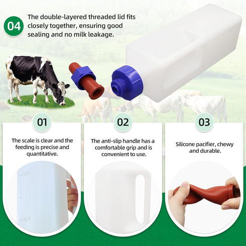USUNFARM on,3L Calf Bottle Nipples Screw Large Capacity Calf Nursing Bottle for Farm Animals,Double Layered Lid Animal