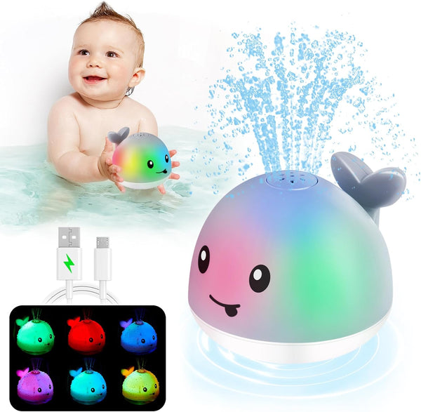 Baby Bath Toys Rechargeable Whale Sprinkler, Light Up Bath Fountain for Toddlers 1-3, 6-12 Months, Birthday Gifts