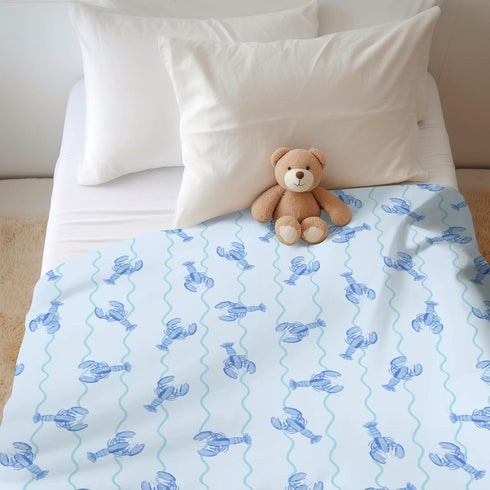 Summer 30x40inch Blue Lobster Bows Stripe Baby Blankets for Boy Girl Lobsters Sea Ocean Stripes Soft Flannel Nursery