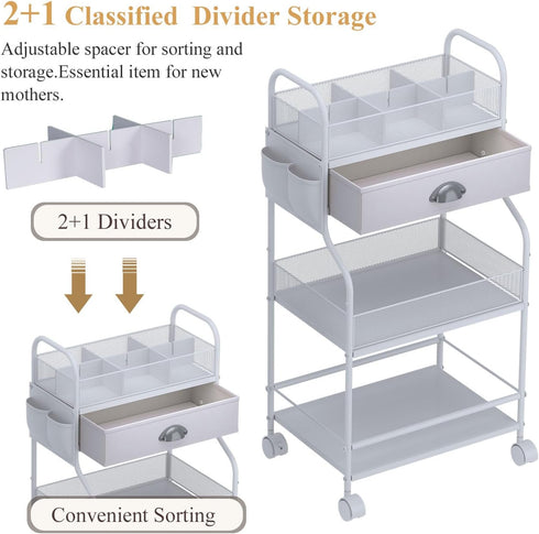 '-3 2+1 1 Baby Diaper Caddy Cart Organizer Tier, Bedside Nursery Essentials Organizer & Storage Holder for Newborn Baby