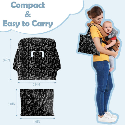 2-in-1 Shopping Cart Cover for Baby Girl Boy High Chair Water Resistant High Chair Cover Black Flower Gender Neutral