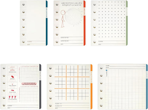 Three by Three jOTBLOCK Portable Stacked Paper Game Set: 6 Game Pads, 6 Color Markers, Mini Playing Cards, 6 Dice in