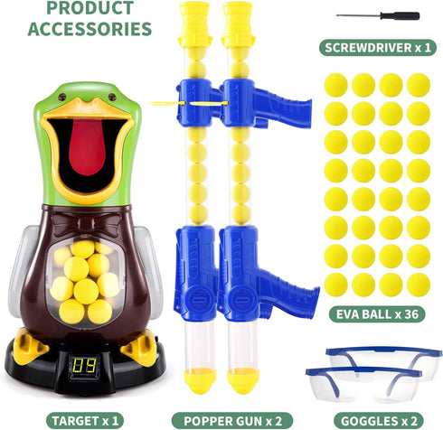 Babyhome Duck Shooting Toys for Kids 3-5 Years, 2 Packs of Toy Foam Blasters with Movable Target for Boys Girls