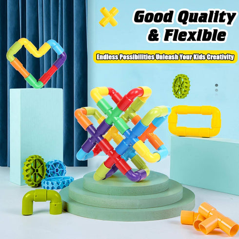 250PCS Pipe Tube Learning Toy for Toddlers, Educational STEM Bins for Classroom Preschool Building Toys, Montessori