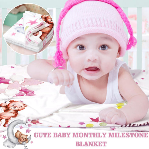 Sleeping Bear Monthly Baby Milestone Blanket, Flannel Blanket for Boys Girls, Growth Chart Baby Blanket