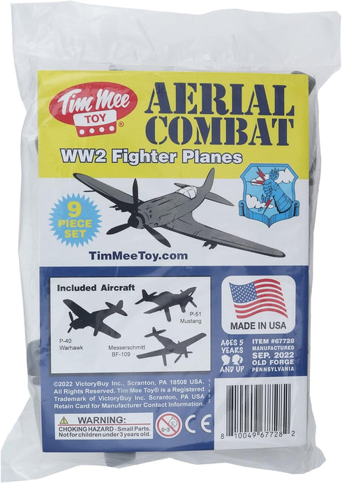 Tim Mee Toy TimMee WW2 9pc Fighter Ace Planes - Gray Plastic Army Men Airplanes USA Made