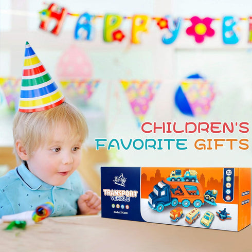 9 Pack Cars Toys for Toddlers 2-5 Years, Big Transport Truck with 8 Small Pull Back Trucks, Carrier Truck with Sound
