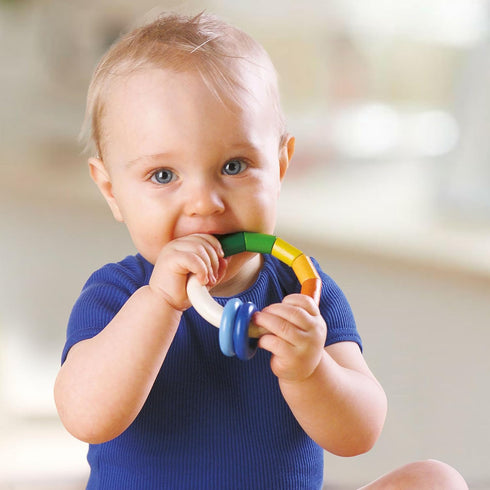 HABA Wooden Rainbow Teething Rattle Toy for Babies 0-18 Months, Made in Germany