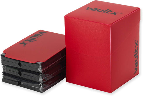 Vault X Trading Card Deck Box with 150 Black Card Sleeves, Fits 100+ Sleeved Cards, Storage Box for TCG (Red)