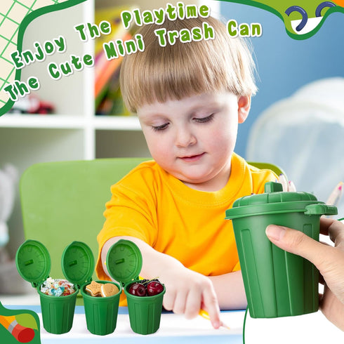 24 Zubebe Pcs Green Mini Trash Can Mini Toy Garbage Can Small Desktop Storage Bin with Lids for Trash Party Favor