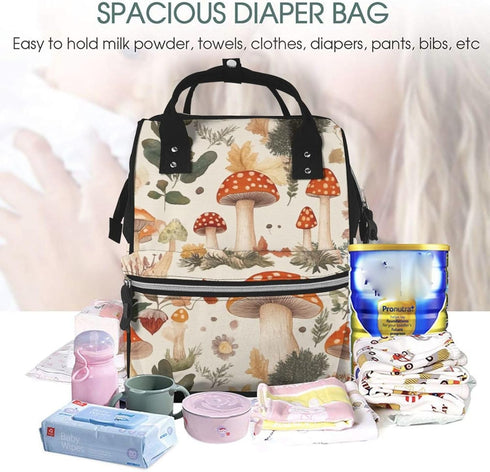 ZSUUGJ Backpack Mushroom Nature Wild Forest Printed Diaper Bag Baby Bag Multi Function Baby Changing Bags For Travel