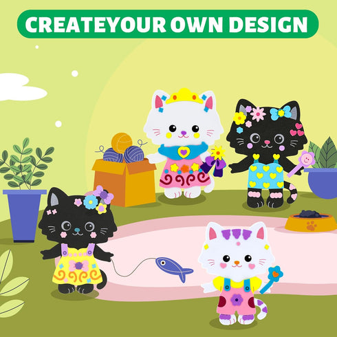VKPI 4 Pieces Cats Foam Art Crafts Gift Kit - Creative Make Your Own Kittens, Cartoon Foam Projects for Kids Ages 4+