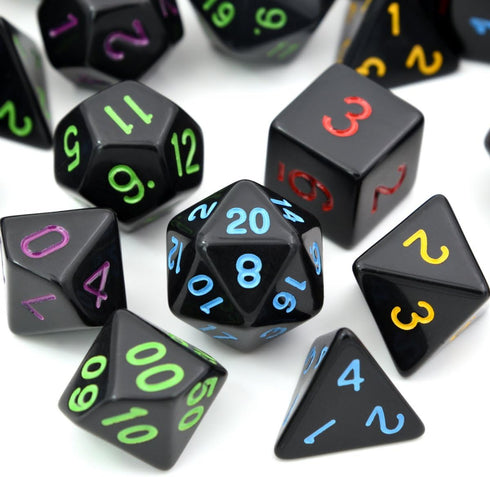 5 Sets New Black Polyhedral Dice with Satin-Lined Velvet Bag for Dungeons and Dragons DND RPG MTG